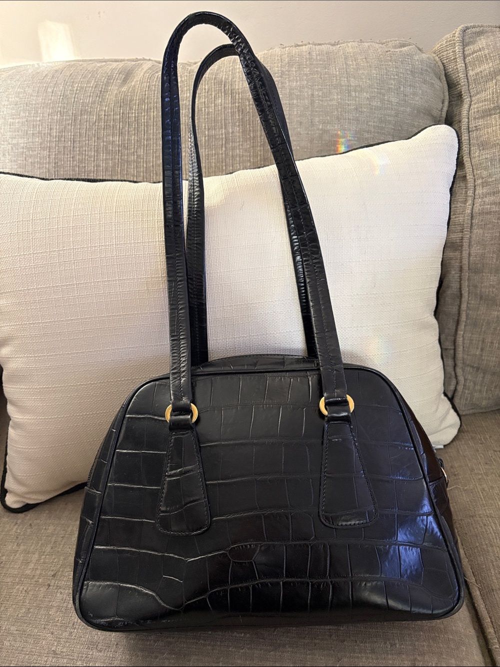 Vintage Escada - Black Croc-Embossed Shoulder Bag - Classic Women’s Handbag